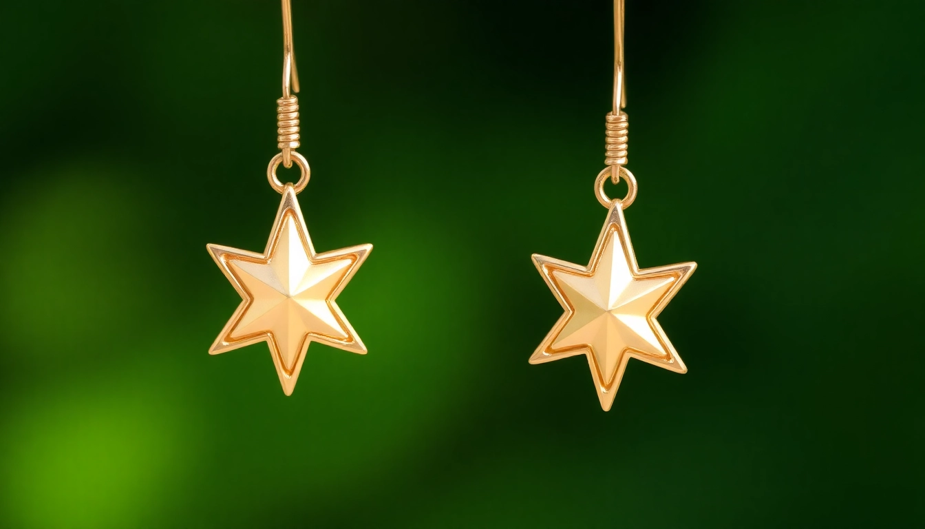 Admire these gold star earrings featuring delicate designs and a polished finish.