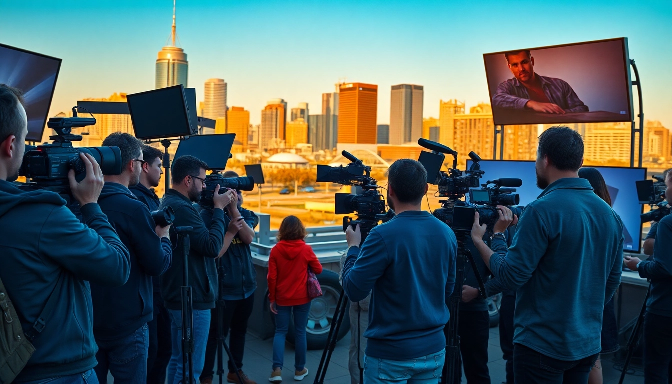 Capture engaging scenes of video production edmonton with a professional crew working in a dynamic urban environment.