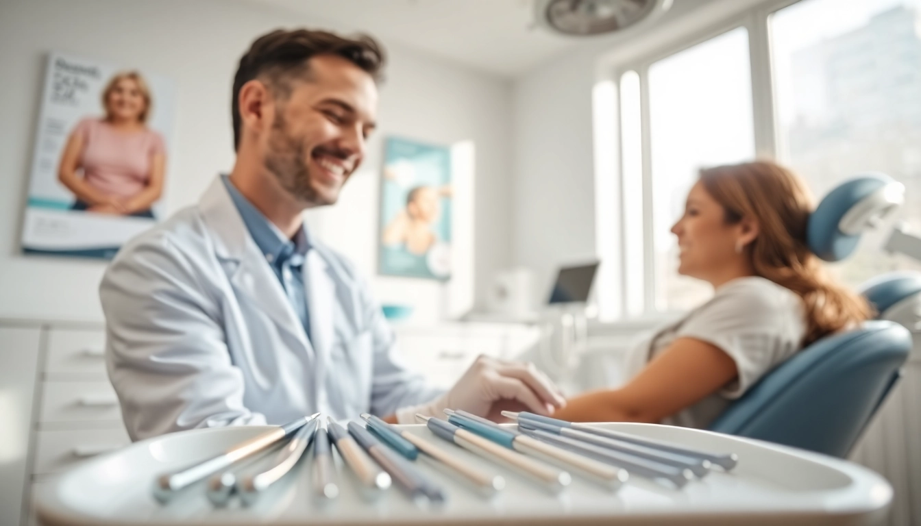 Engaging dentist performing checkups in a friendly dental clinic setting.