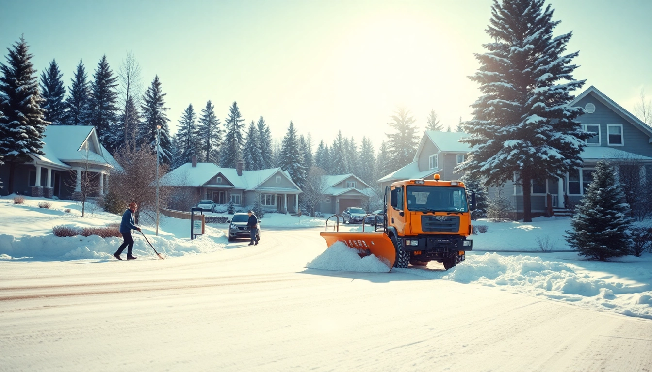 Winterdienst Gießen in action as workers clear snowy streets and sidewalks.