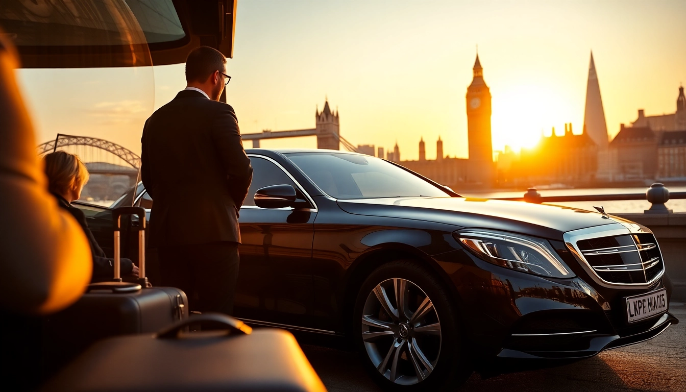 Experience luxury with our london chauffeur service beside a sleek black car in London.